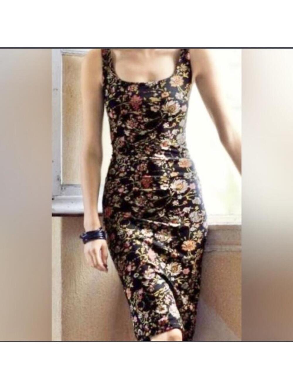 Peruvian Connection Meadow Sheath Bodycon dress Black Floral Small. Retail $128